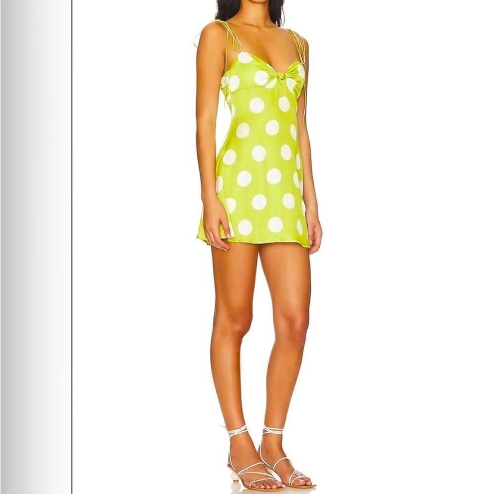 For Love & Lemons Adira Polka Dot Satin Babydoll Mini Dress Small